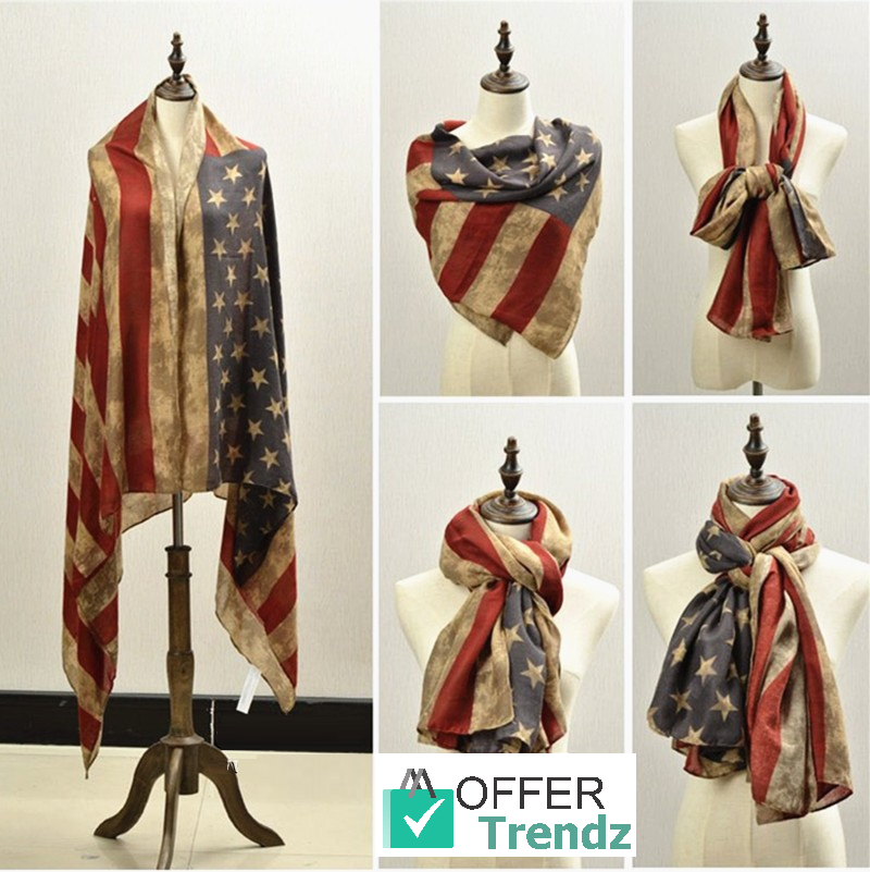 Vintage American Flag Infinity Scarf 4th of July USA