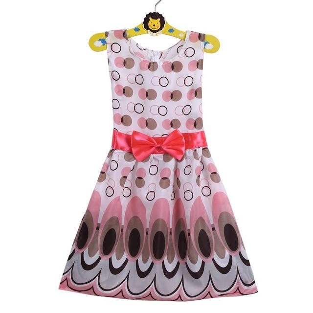 TANGUOANT Girl dress, Princess Bow Belt dress Circle Bubble Peacock print kids clothes, girl's Party dresses 2-11Y free shipping - jetlove