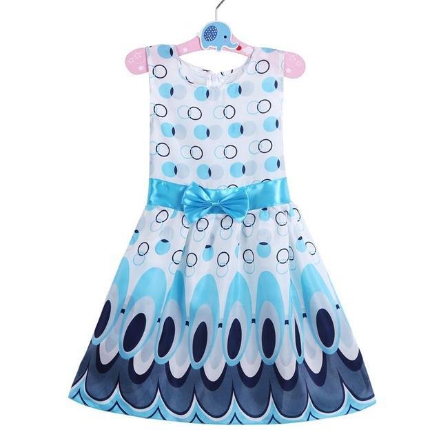 TANGUOANT Girl dress, Princess Bow Belt dress Circle Bubble Peacock print kids clothes, girl's Party dresses 2-11Y free shipping - jetlove