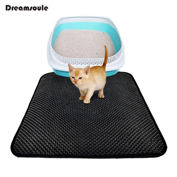 DREAMSOULE Cat Litter Mat EVA Double-Layer Cat Litter Trapper Mats with Waterproof Bottom Layer kattenmand - Black - jetlove