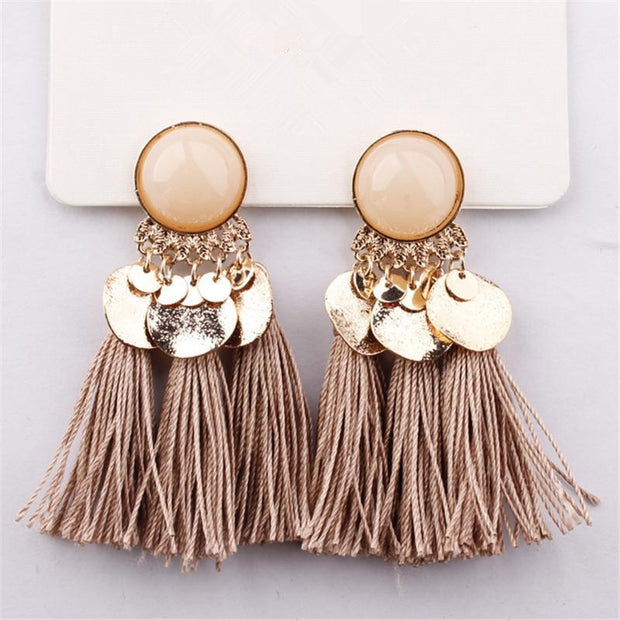 Bohemian Sequins Tassel Earrings for Women Wedding Party Acrylic Beads Statement Drop Earrings Long Vintage Fringing Jewelry - jetlove