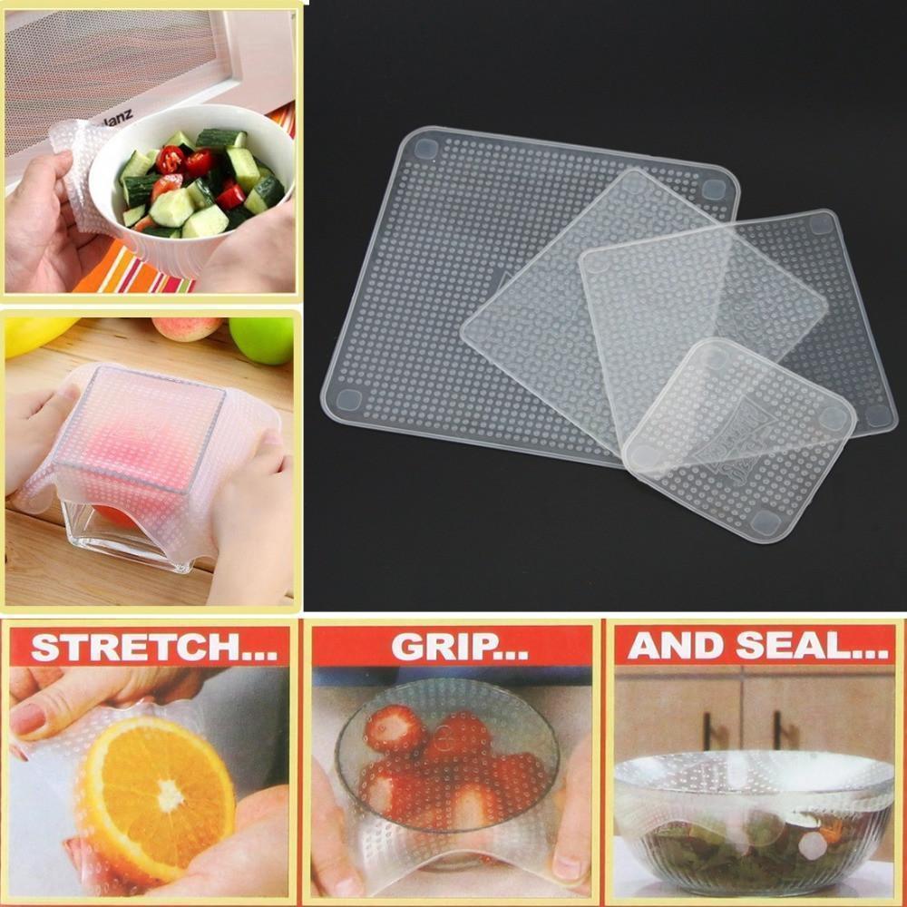 4 PCS REUSABLE STRETCHABLE SILICONE FOOD WRAPS - jetlove